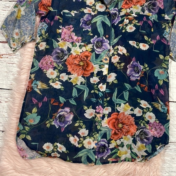 Johnny Was floral paria shirt tunic dress in multi - Picture 4 of 10